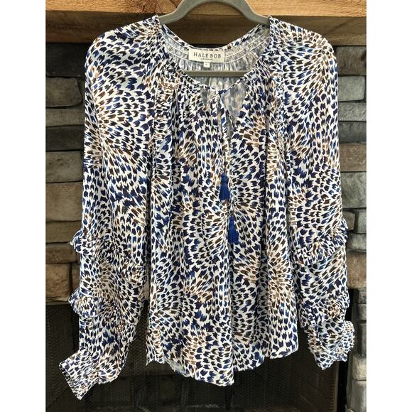 Women’s HALE BOB Los Angeles Blue / Brown Demi Top Shirt Size S *A5 - Picture 1 of 5